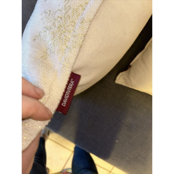 Set Of Two Cream And Gold Snowflake Pillows 20” Square - Picture 7 of 8